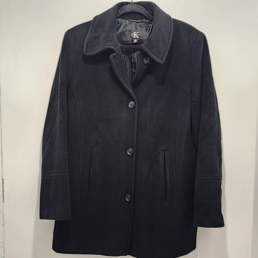 Vintage Calvin Klein Women's Angora Rabbit Hair & Wool Pea Coat Size L - Picture 1 of 13